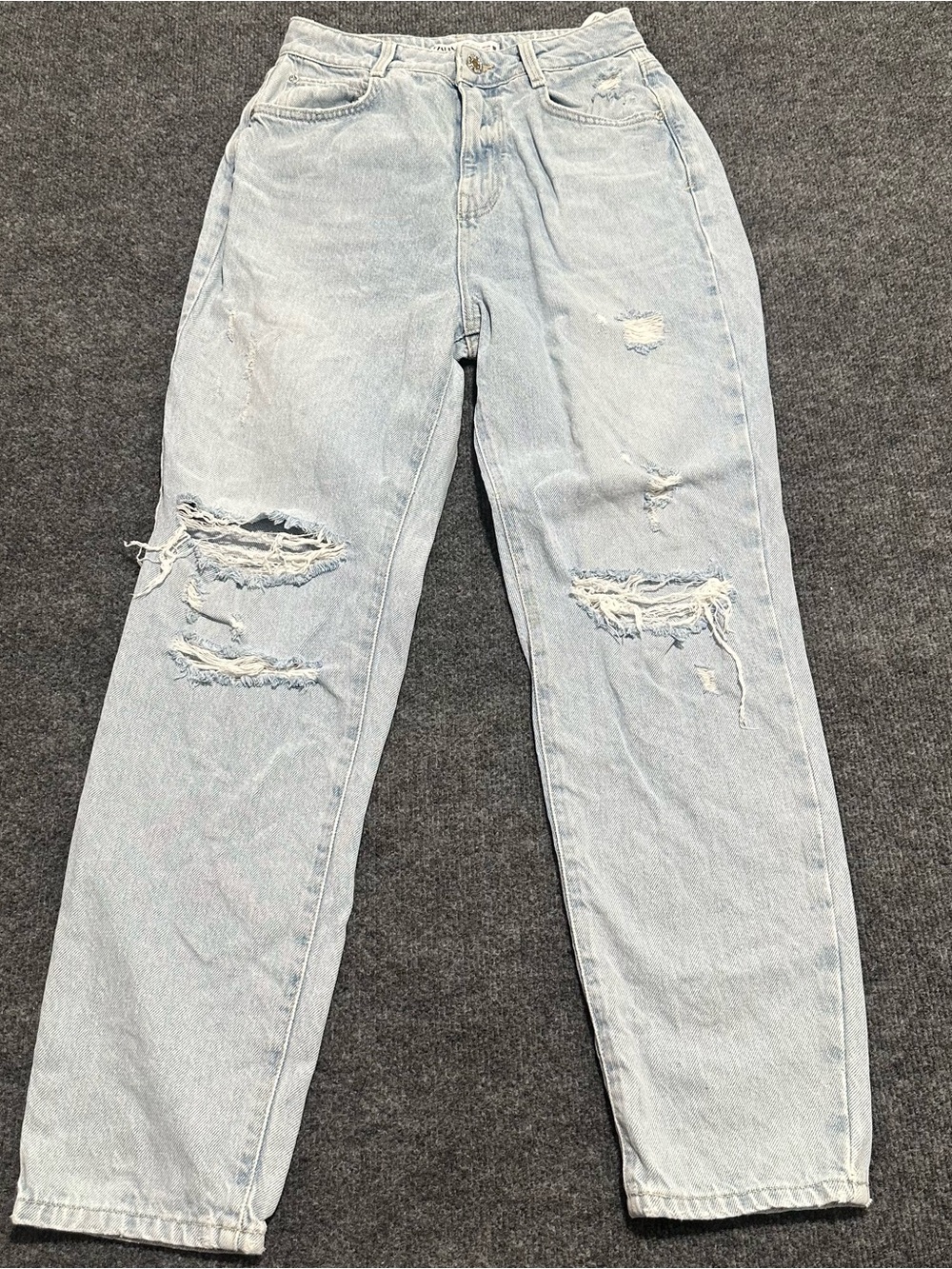 Zara Light Blue Distressed high rise mom's Jeans